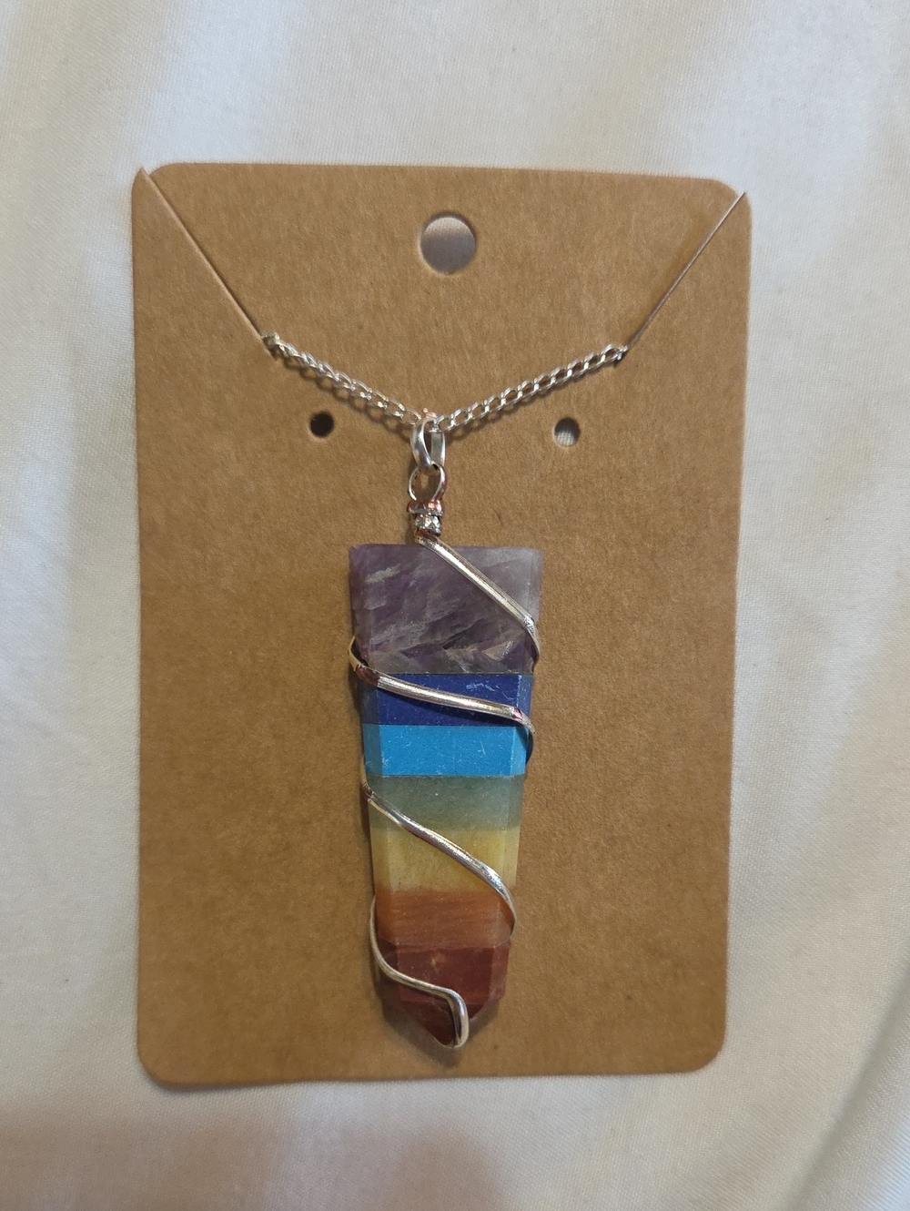 Multicolor Chakra Layered Crystal Pendant Necklace - Unbranded